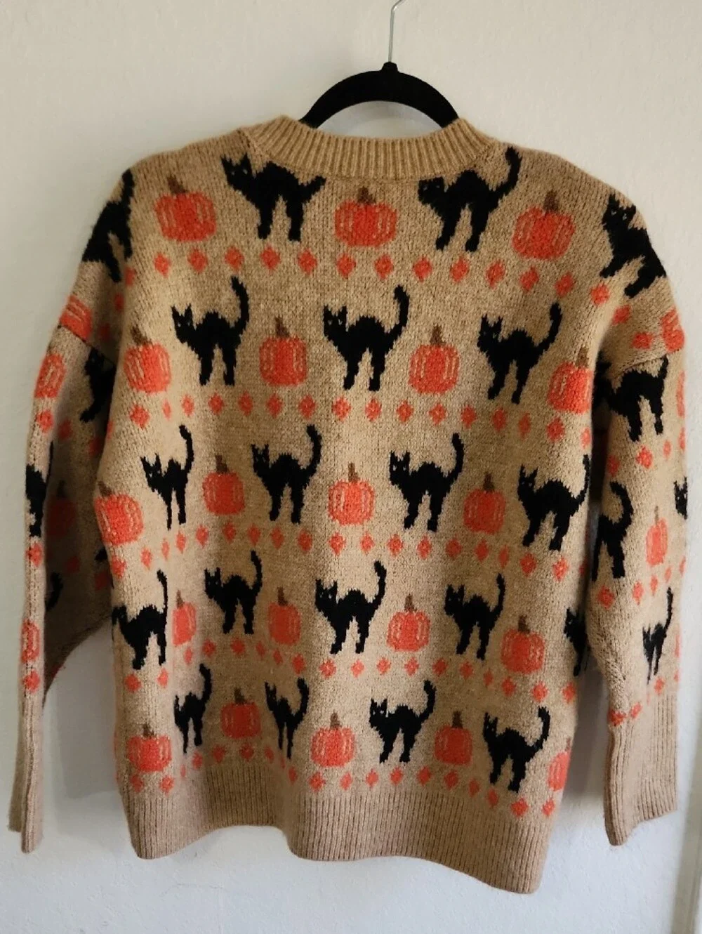 Vince Camuto Halloween Black Cat Pumpkin Fair Isle Knit Sweater Size S
